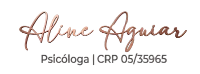 Logotipo oficial da Psicóloga Aline Aguiar com número CRP em tom rose gold sobre fundo transparente.